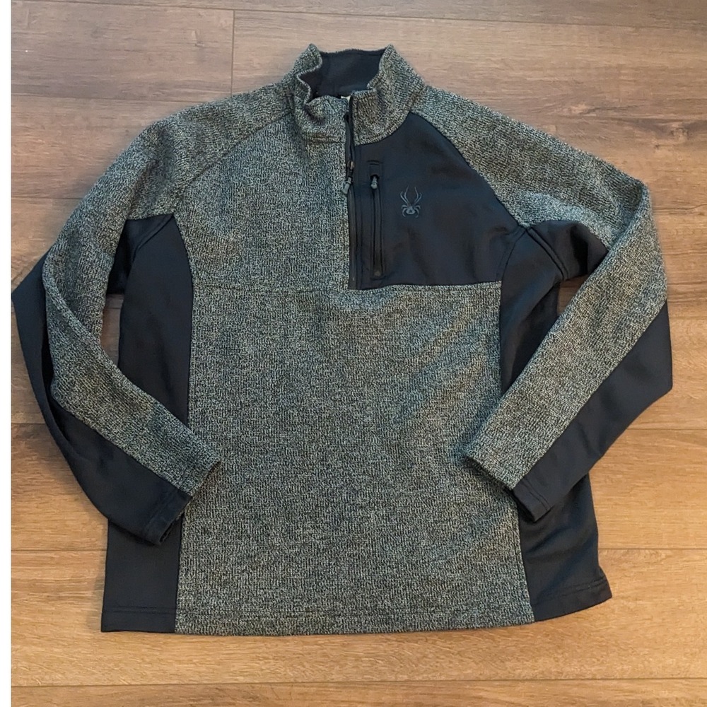 Spyder Pullover Sweater 1/4 Zip Fleece Lined Gray‎ Black